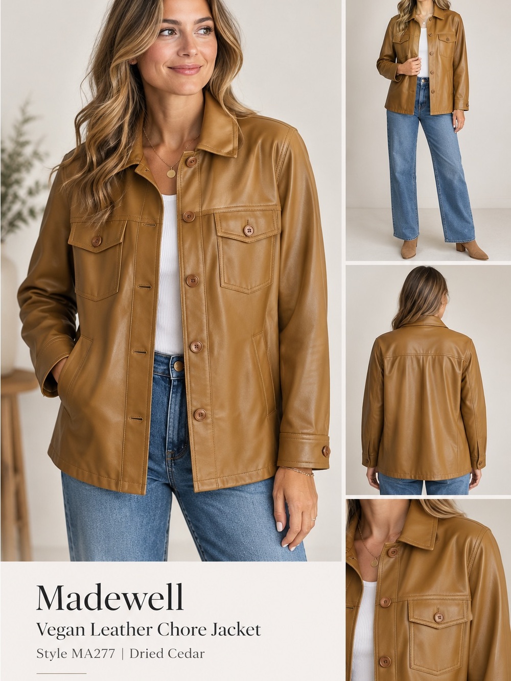 Madewell Vegan Leather Chore Jacket Dried Cedar Brown Tan Utility Shacket L
